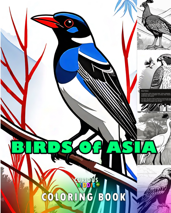 Birds of Asia coloring book cover. 