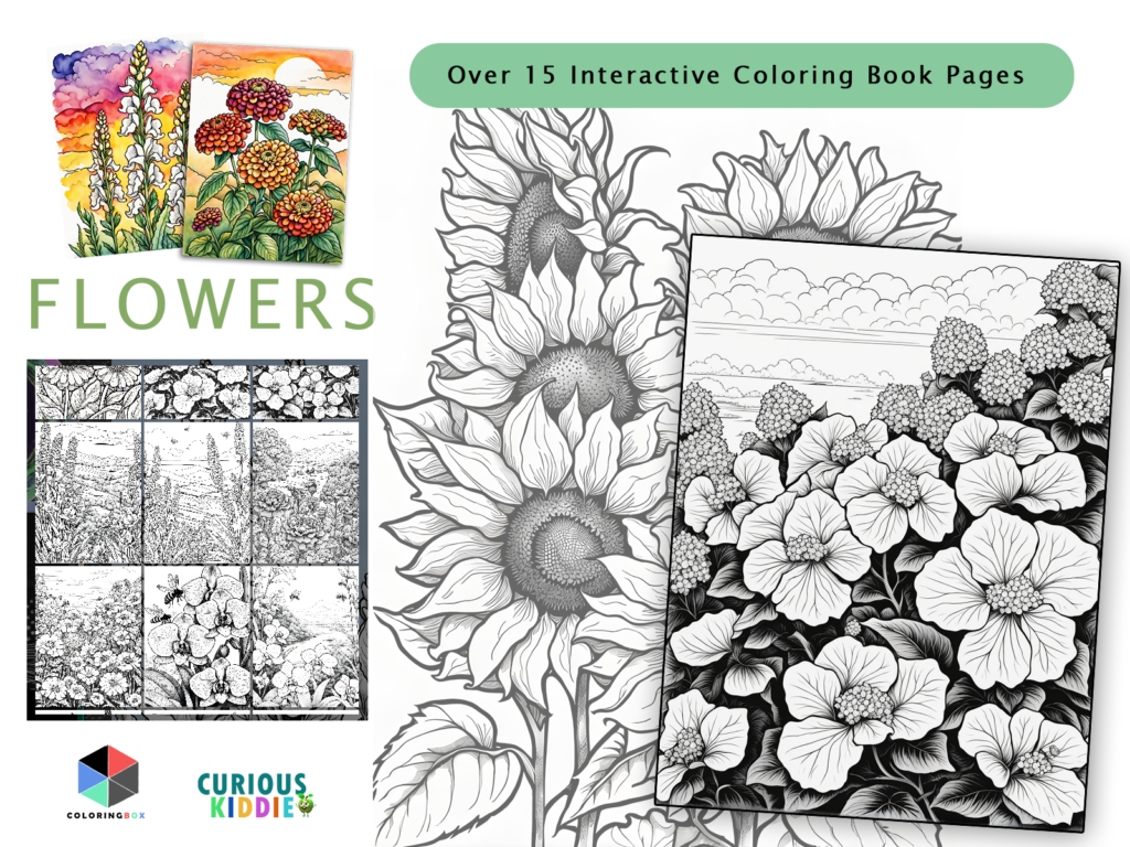 curios kiddie coloring box app flowers, pages preview